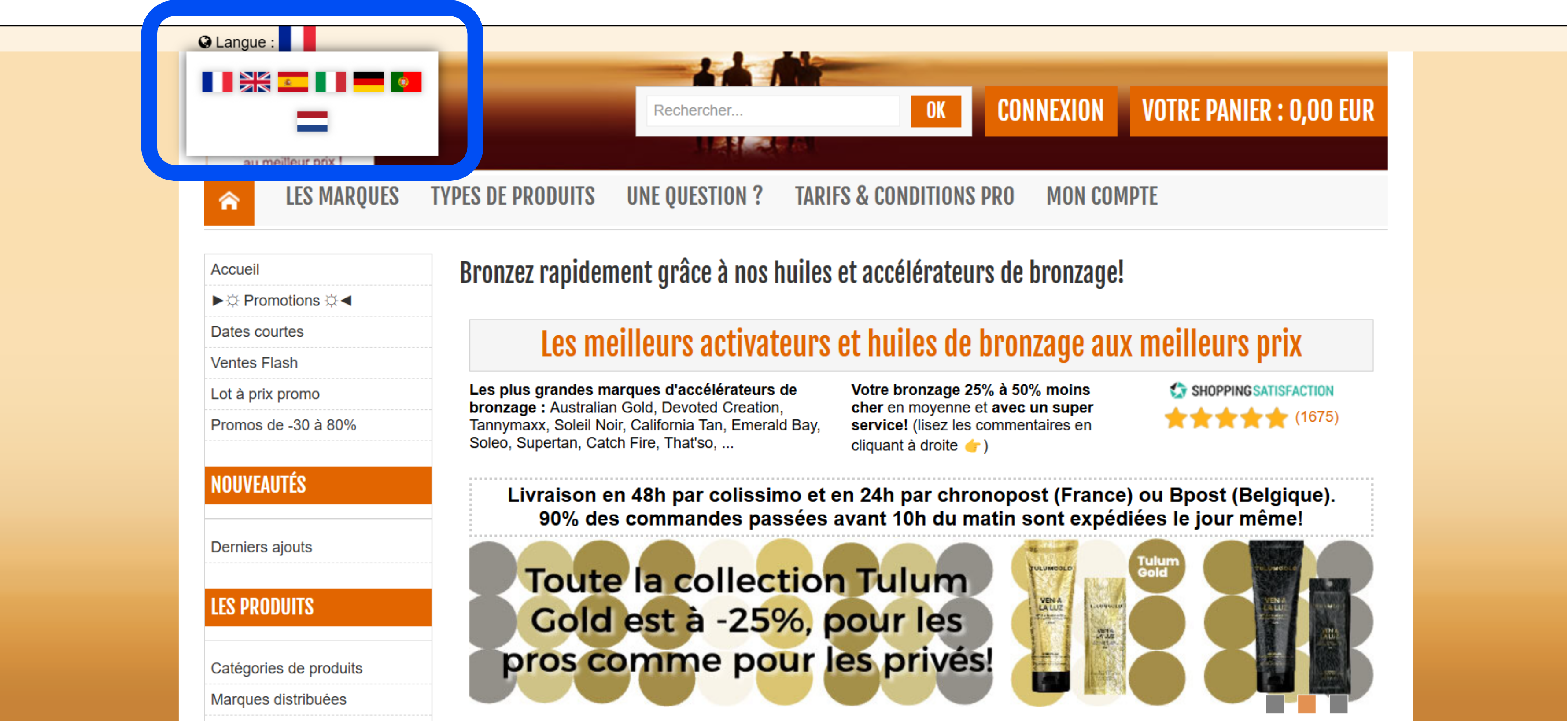 Crème de Bronzage Multi-Language E-commerce Platform
